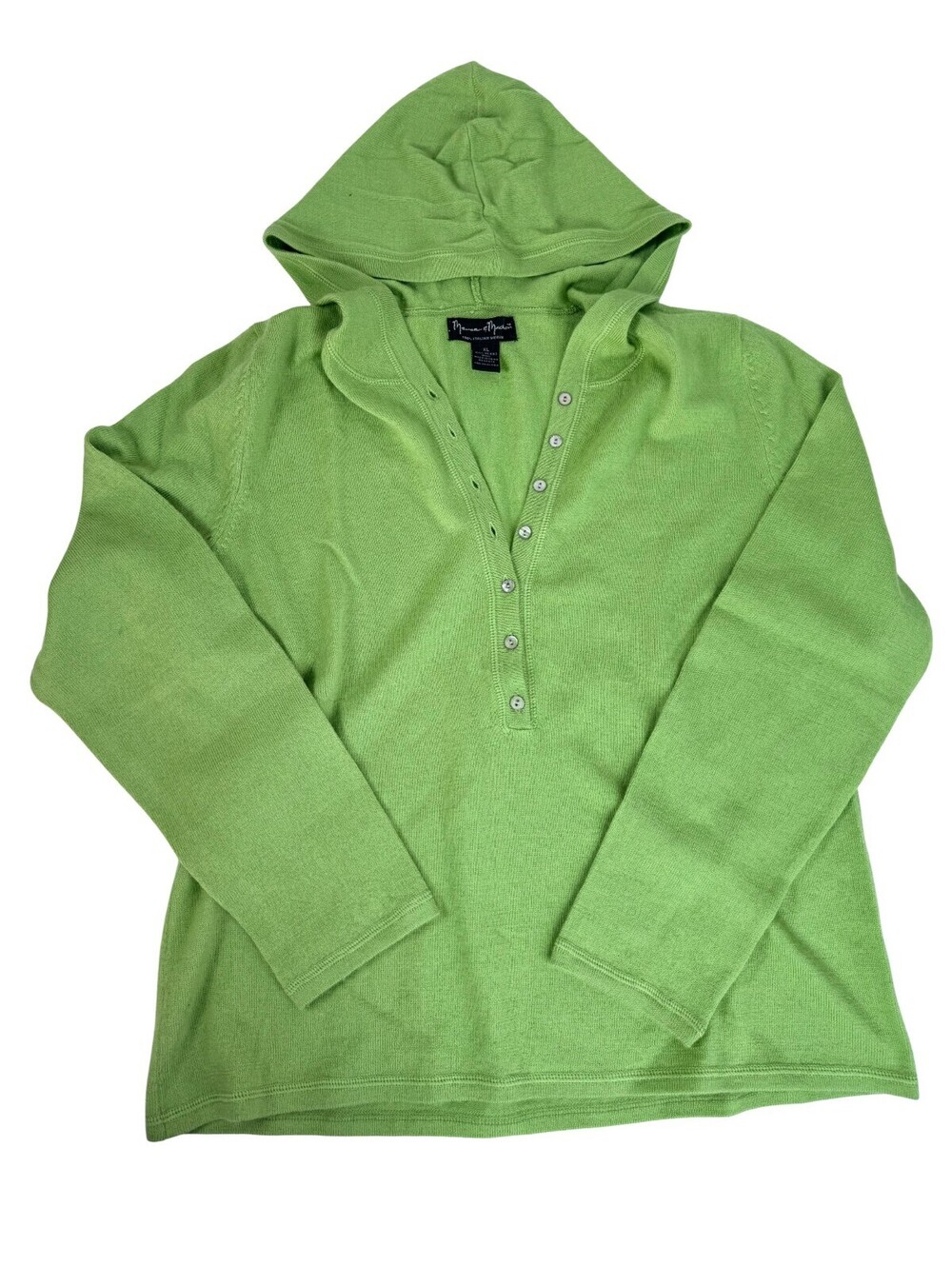 Mercer & Madison Italian Merino Wool Hooded Henley Sweater Green XL